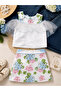 Girl's Floral Patterned Skirt Set with Tulle Sleeves, Stylish Combination - 3