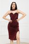 Shawl Detailed Strapless Neckline Glittering Pencil Dress - Bordo - 5