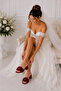 Burgundy Thick Heel Pearl Feather Bridal Slippers Dowry Slippers - 2