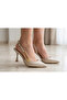 Beige Patent Leather Buckle, Pointed Toe, Open Back, Heel Height 7 Cm. - 3