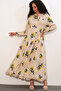 Women's Patterned Long Hijab Dress 1155 - Y.Yellow - 4