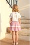 Girl's Baby Collar Printed Lace Detailed Plaid Skirt Set - 3