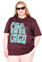 Mode XL Real Big Size Women's T-Shirt Bıs Yaka Chicago U26116 Mürdüm - 2