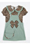 Girl's Leopard Patterned Shirt and Gilet Skirt Set, Two-Piece Set, Ages 3-6