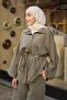 Women's Striped Zipper Suit Khaki Green - 7