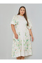 Plus Size Floral Print Frill Sleeve Midi Dress - 2