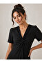 Black Textured Twist Front A-Line Maxi Dress - 3