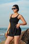 Women's Strappy Swimsuit Model with Inner Tights and Skirt