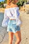 White Spanish Sleeve Off-Shoulder Bohemian Muslin Crop Woven Blouse 35 35 - 5