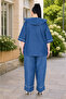 Plus Size Denim Hooded Floral Print Short Sleeve Loose Leg Women's Bottom Top Set - 4