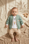 Baby Boy Sage Green Bomber Jacket 3-Piece Combination - Forest Animals Printed Cotton Set 3-18 - 3