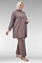 67014 Plus Size Combed Cotton Suit with Pieced Collar and Zippered Trousers - Mink - 4