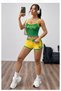Green Vintage Brazilian Yellow Striped Crop Green Shorts Double Set