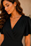 Flexible Crepe Fabric Padded Double Breasted Collar Skirt Ruffled Black Midi Dress 77164 - 3