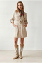Women's Gabardine Shirt Dress with Stone Pockets and Belt Elb-19002569 - 3