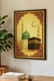Green Domed Glass and Kaaba Themed Single Wooden Table - Black Wooden Framed Home and Business Table