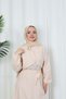 Buckle Detailed Belted Terry Cotton Dress Cream Hnt0332 - 5