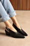 Zelda Black Embroidered Genuine Leather Pointed Toe Open Back Thick Heeled Shoes - 4