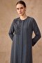 Pattern and Stone Detailed Cupra Silk Robe Black 6855 - 4
