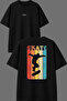 Skate Board Design Front and Back Printed Black Oversize T-Shirt
