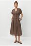 Women's Mink V-Neck Lined Midi Dress with Elastic Back and Pocket Detail 5208 60286307