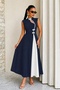 Women's Sleeveless Judge Collar Buttoned Long Crepe Dress with Drop Detail - 3
