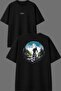 Iceberg Hiking Design Front and Back Printed Black Oversize T-Shirt