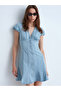 90583 100% Cotton Denim Dress with Snap Detail-Blue - 3