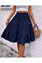 Women's Elastic Waist Layered Flared Skirt Viscose Cotton Fabric Boyy 55 cm - 3