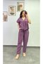 Shirt with Collar and Tie-Up Detail on the Front, Pants with Elastic Waist and Pockets, Two-Piece Set