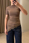 Premium Lace Detailed Short Sleeve Blouse - Vison - 4