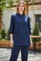 Women's Housemaid Uniform Set with Tunic Top and Matching Trousers, Quarter Sleeve, Mandarin Collar with Half Zip, Contrast Trim Pockets [BS49] (NAVY BLUE, l) - 2