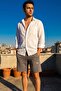 Men's Gray Riveted Pocketed Elastic Waist Drawstring Combed Cotton Comfortable Above Knee Shorts 26Esrth373 - 4