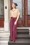 Women's Modal Diagonal Fabric High Waist Side Pockets Belted Wide Leg Palazzo Trousers-Burgundy