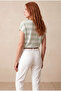 Women's Regular Fit Crew Neck Short Sleeve Ecru / Lime Green Striped Viscose / Elastane T-Shirt Wilda - 4