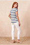 Women's Regular Fit Crew Neck Short Sleeve Ecru / Dark Blue Striped Viscose / Elastane T-Shirt Wilda - 3