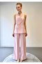 Stylish Gold Button Detailed Shawl Collar Vest and Powder Pink Trouser Set