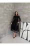 Women's Ruffle Sleeve Detailed Transparent Lace Midi Length Evening Dress