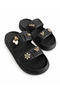 Women's Black Eva Summer Slippers with Gold Accessories Comfortable Daily Slippers - 3