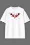 Red Butterfly Design Front Printed White Oversize T-Shirt