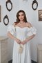 White Sleeves Balloon Pleated Atlas Dress - 3