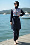 2-Piece Set (with Bonnet Gift) Parachute Fabric Hijab Swimsuit with High Collar, Front Zipper and Elastic Waist D49 - 2