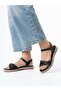 Women's Black Straw Detailed Comfortable Sole Daily Sandals