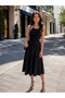 Women's Wrinkle-Free Crinkle Fabric Shoulder-Tie Below-Knee Dress - 2