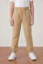 Unisex Children's 2-Thread Seasonal Ribbed Waist Elasticated Cuffed Compact Beige Sweatpants Combed Cotton Trousers School and Daily Use - 3