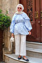 Women's Double-Breasted Collar Waist Tie Blouse Blue - 5