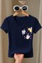 Women's Cat Fairy Printed Basic Daily Use V-Neck Slim Fit Lycra T-Shirt - 3