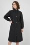 Women's Shirt Collar Gathered Waist Long Sleeve Black Trench Coat - 2