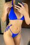 Women's Blue Triangle Bikini Set with Side Ties and Thong, Vibrant Color Stylish Swimsuit Set - 5