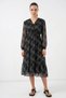 Women's V-Neck Gathered Waist Striped Pattern Chiffon Black Dress - 5